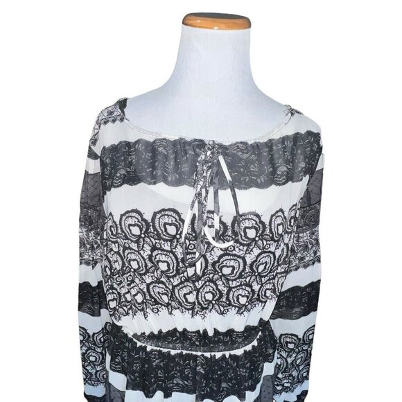 Kardashian Kollection Lace Print Sheer Dress-Size Medium Long Sleeve Floral - Picture 2 of 8